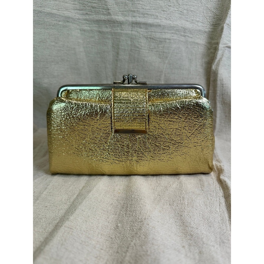 Vintage Gold Lame' Leather Clutch Handbag 1960's